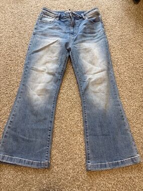 Womens Light Blue Flare Jeans - Classic Wash